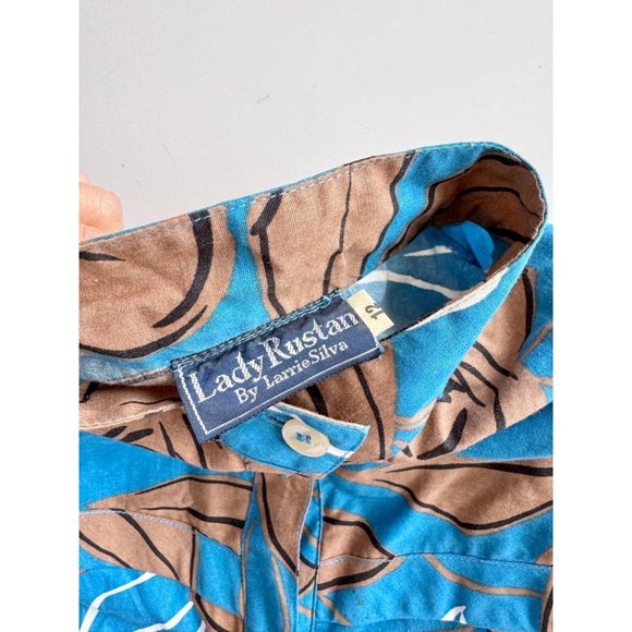 Vintage 90s LADY RUSTAN Blue Floral Polycotton Shirt Full Skirt Set, Size 12 - Picture 9 of 13